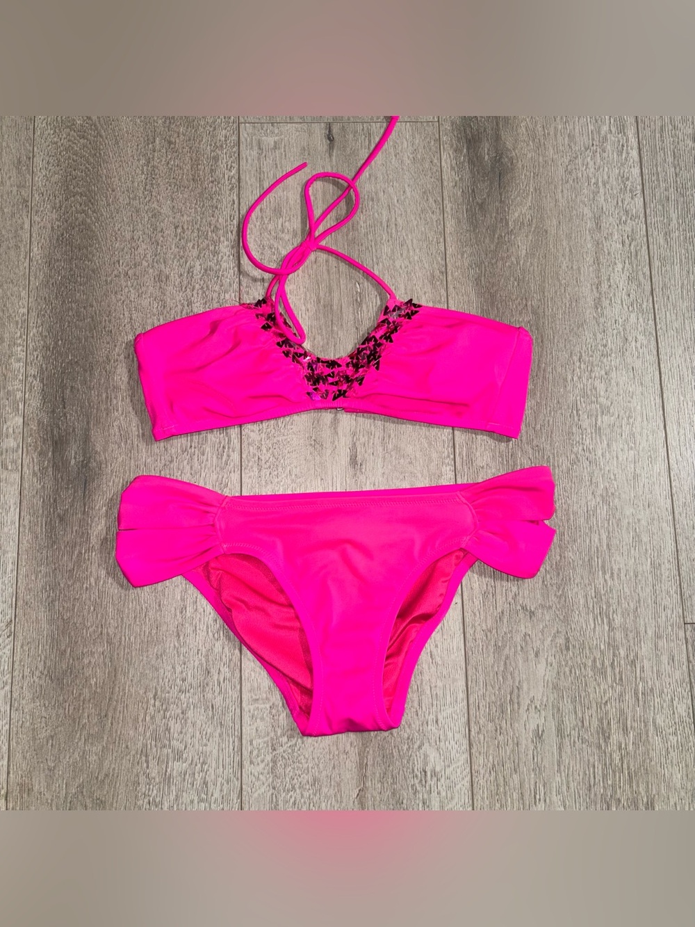 Victorias Secret Y2K Two Piece Bikini McBling Barbiecore Neon Pink Sequin VSSwim